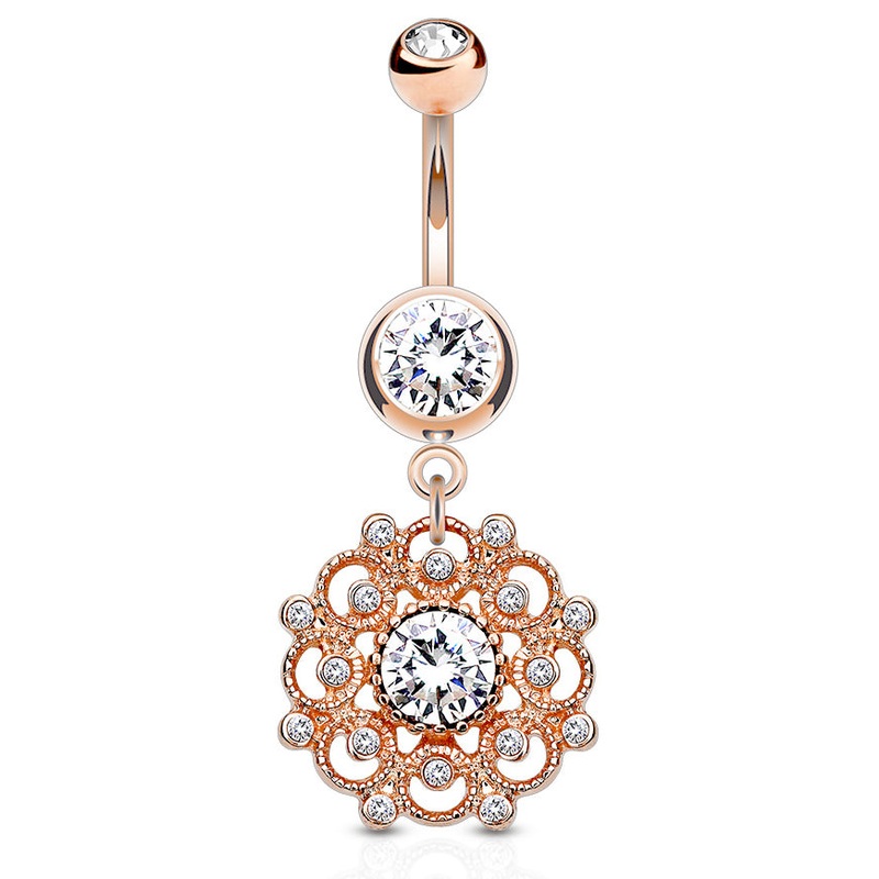 Ambrosial Belly Ring with 14K Rose Gold Plating Crystal