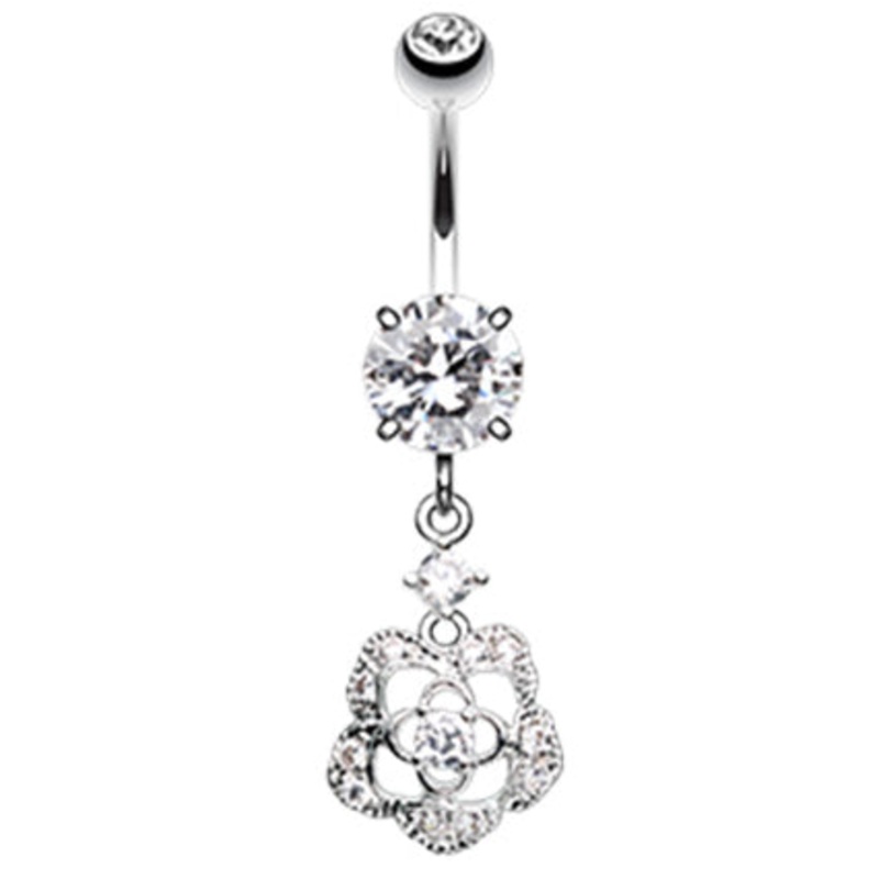 Antoinette Rose Belly Ring Dangle Crystal