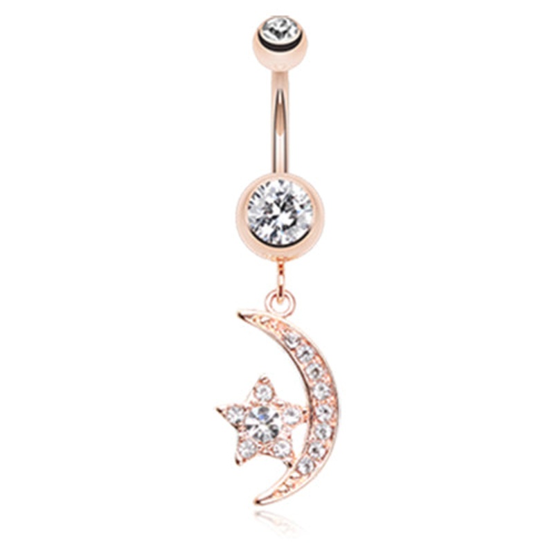 Aisha’s Crescent Moon Belly Dangle with Rose Gold Plating Crystal