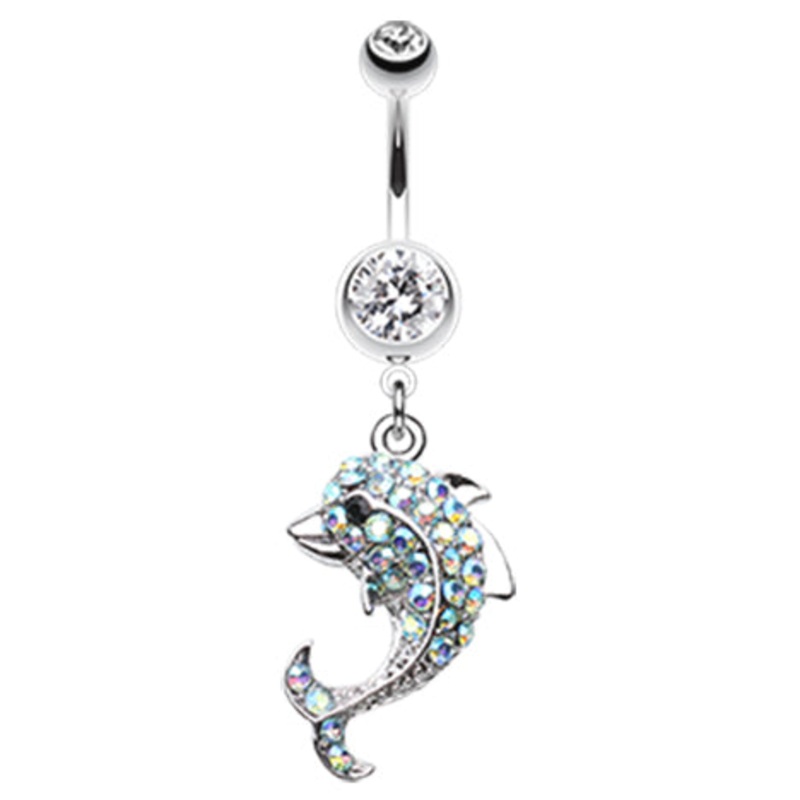 Whisper Blue Dolphin Belly Ring Crystal