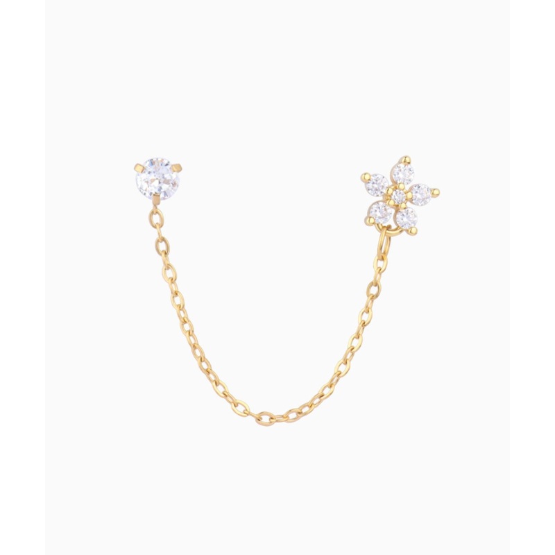 Sparkling Flower Chain Earring Gold