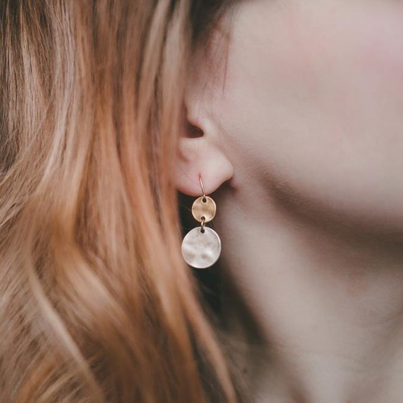 Alchemy Bohemian Vintage Antiqued Double Medallion Coin Drop Earrings Antiqued Copper