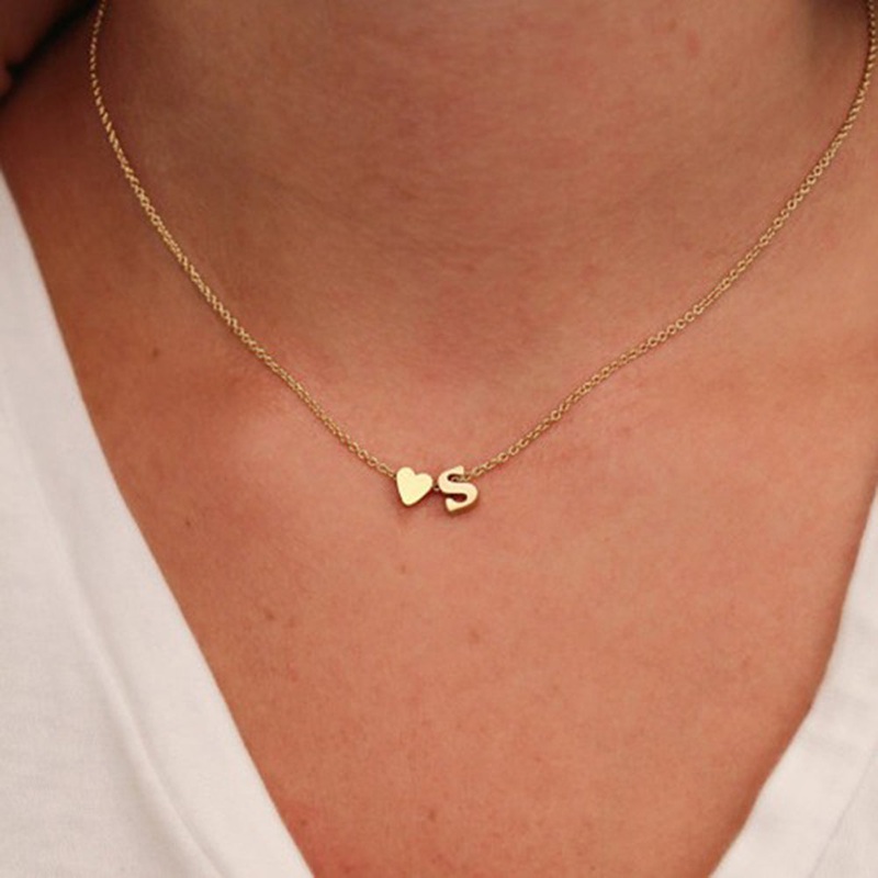 Xaria Modern Personalized Name Initial Letter Heart Pendant Necklace Gold A