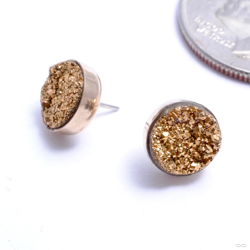 Bezel-set Pyrite Druzy Press-fit End in Gold from Datura Modified Design 14k Yellow Gold