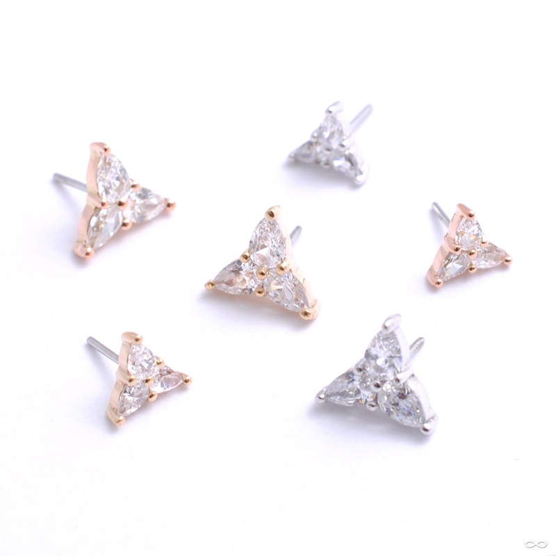 3 Little Pears Press-fit End in Gold from Buddha Jewelry 14k Rose Gold Clear CZ Small