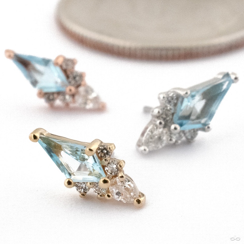 Afterglow Press-fit End in Gold from Buddha Jewelry 14k Rose Gold Swiss Blue Topaz, White Topaz, & Clear CZ