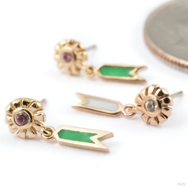 Winningest Press-fit End in Gold from Pupil Hall 14k Rose Gold White Sapphire & White Enamel