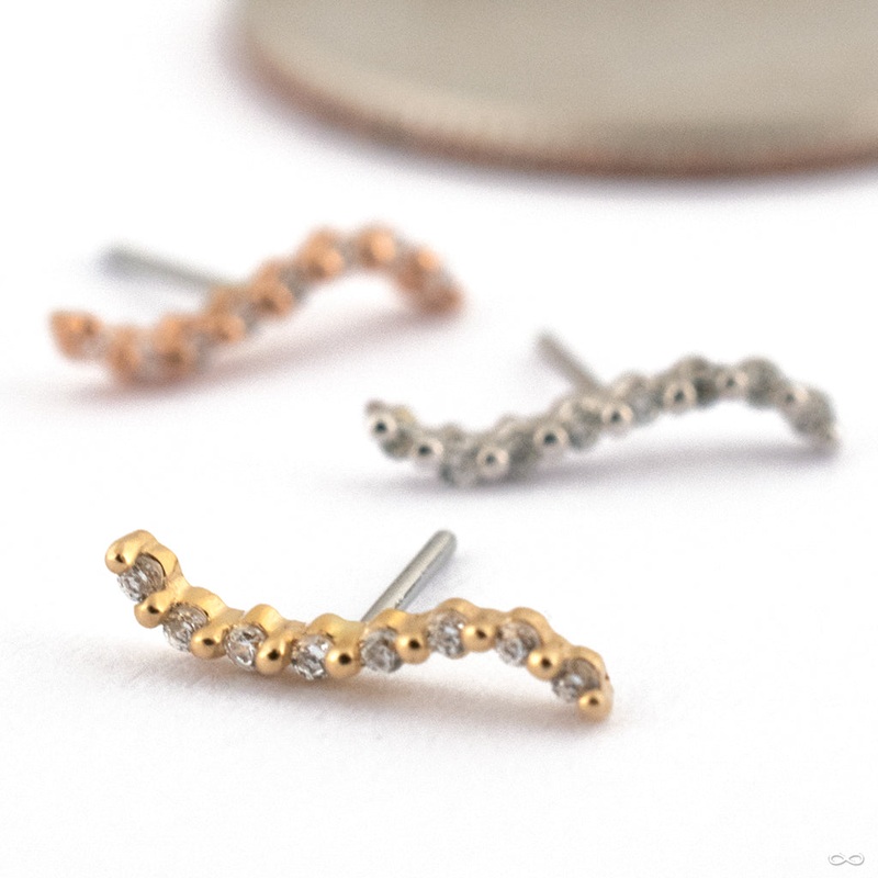 Wisp Press-fit End in Gold from Ember Body Jewelry 14k Rose Gold Clear CZ
