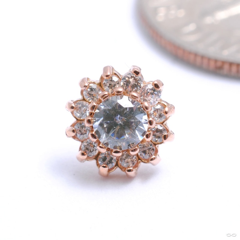 13 Stone Flower Press-fit End in Gold from LeRoi 14k Rose Gold Clear CZ Clear CZ