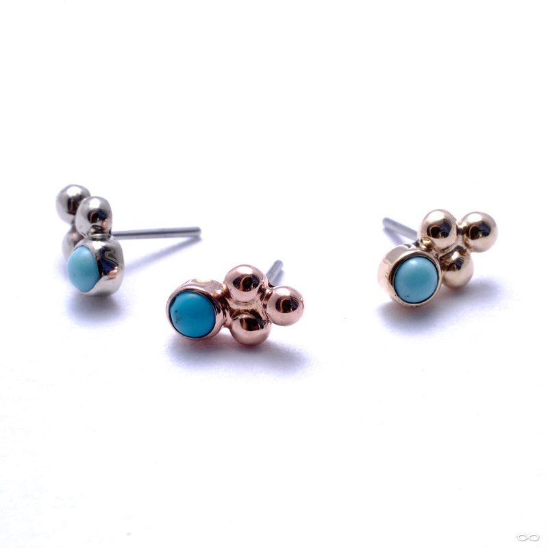 3 Bead Bezel-set Press-fit End in Gold from LeRoi 14k Rose Gold Arctic Blue CZ