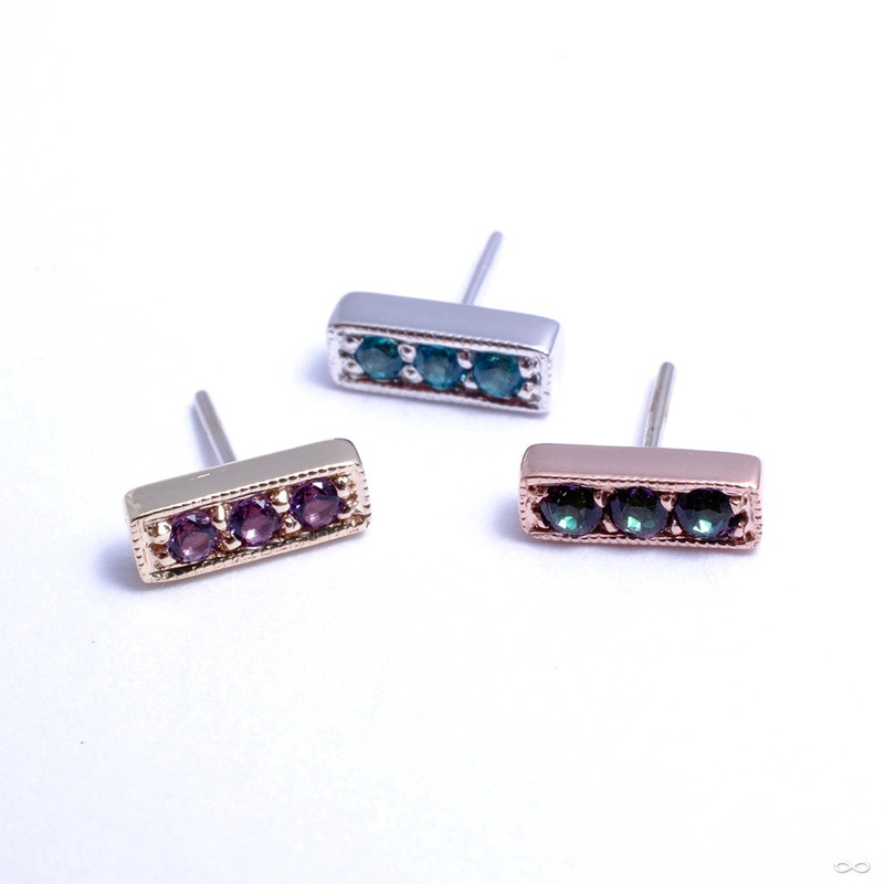 3 Gem Millgrain Strip Press-fit End in Gold from BVLA 14k Rose Gold Mystic Topaz