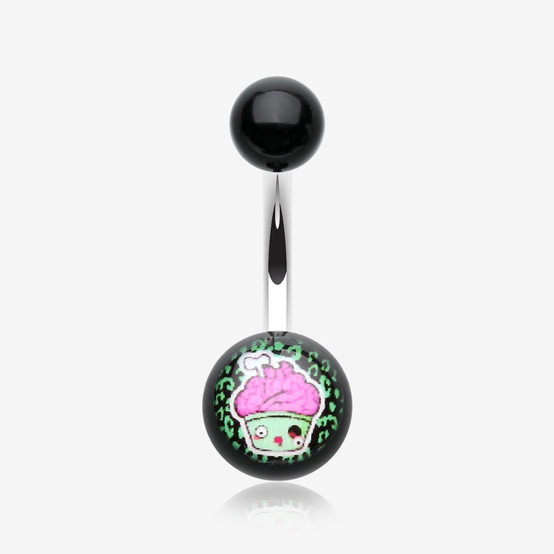 Zombie Cupcake Acrylic Logo Belly Button Ring Pink/Fuchsia 14 GA (1.6mm), 3/8″ (10mm), Ball: 5x8mm
