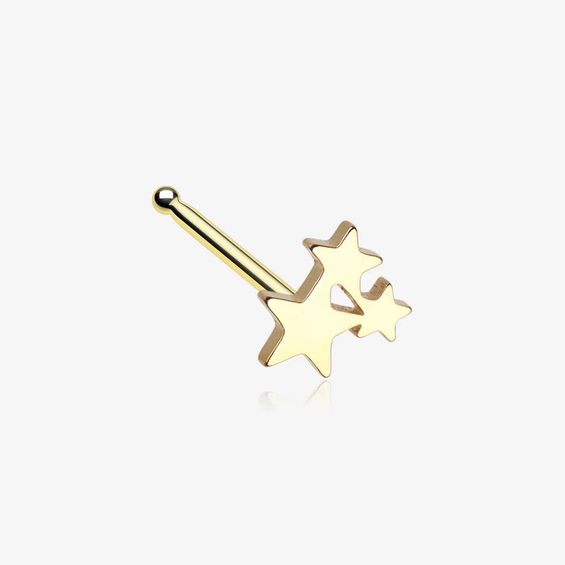Golden Triple Star Icon Nose Stud Ring Gold 20 GA (0.8mm), 9/32″ (7mm)