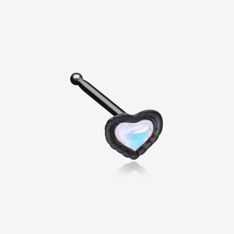 Blackline Iridescent Revo Heart Nose Stud Ring Black 20 GA (0.8mm), 9/32″ (7mm)