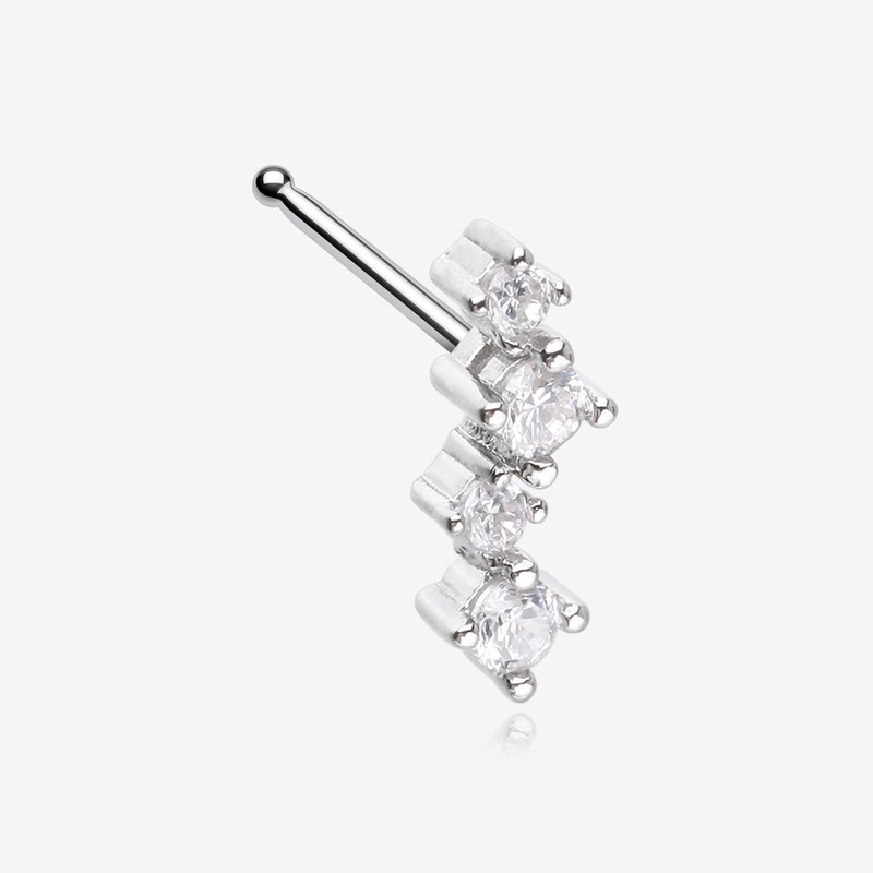 Brilliant Sparkle ZigZag Multi-Gem Nose Stud Ring Clear/White 20 GA (0.8mm), 9/32″ (7mm)