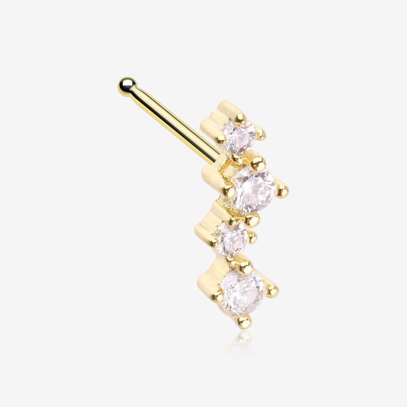 Golden Brilliant Sparkle ZigZag Multi-Gem Nose Stud Ring Gold 20 GA (0.8mm), 9/32″ (7mm)