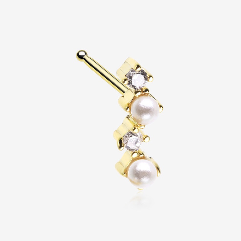 Golden Brilliant Sparkle ZigZag Pearlescent Multi-Gem Nose Stud Ring Gold 20 GA (0.8mm), 9/32″ (7mm)