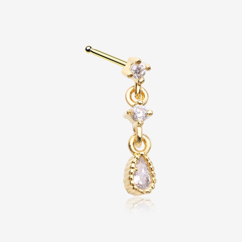 Golden Fairytale Droplets Multi-Gem Teardrop Dangle Nose Stud Ring Gold 20 GA (0.8mm), 9/32″ (7mm)