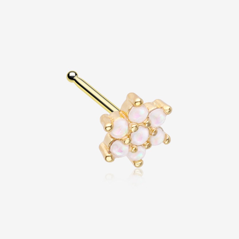 Golden Opalescent Brilliant Flower Sparkle Nose Stud Ring Gold 20 GA (0.8mm), 9/32″ (7mm)