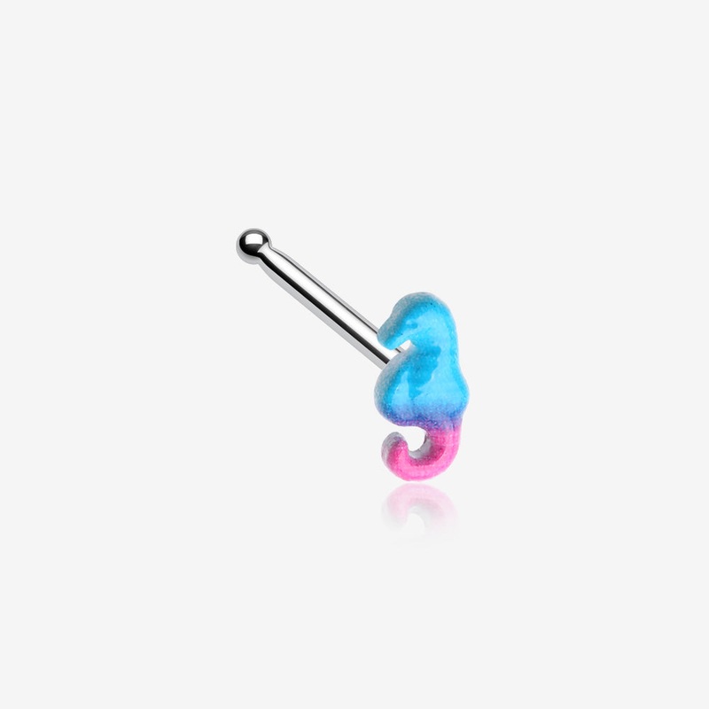 Adorable Blurple Seahorse Nose Stud Ring Rainbow/Multi-Color 20 GA (0.8mm), 9/32″ (7mm)