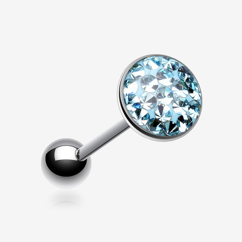 Multi-Gem Sparkle Barbell Tongue Ring Blue/Aqua 14 GA (1.6mm), 5/8″ (16mm), Ball: 8mm
