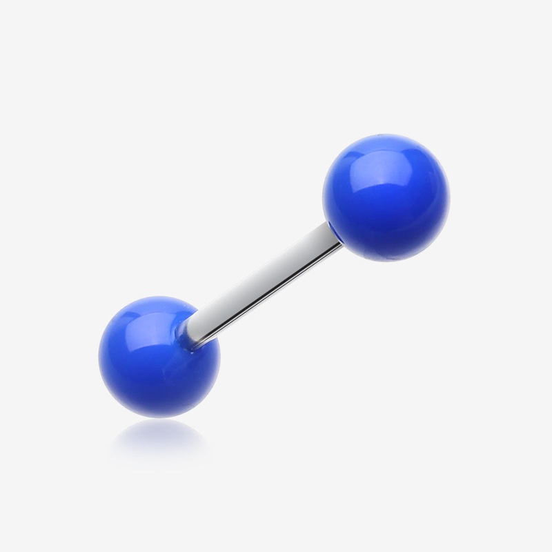 Neon Acrylic Barbell Tongue Ring Blue/Aqua 14 GA (1.6mm), 5/8″ (16mm), Ball: 6mm