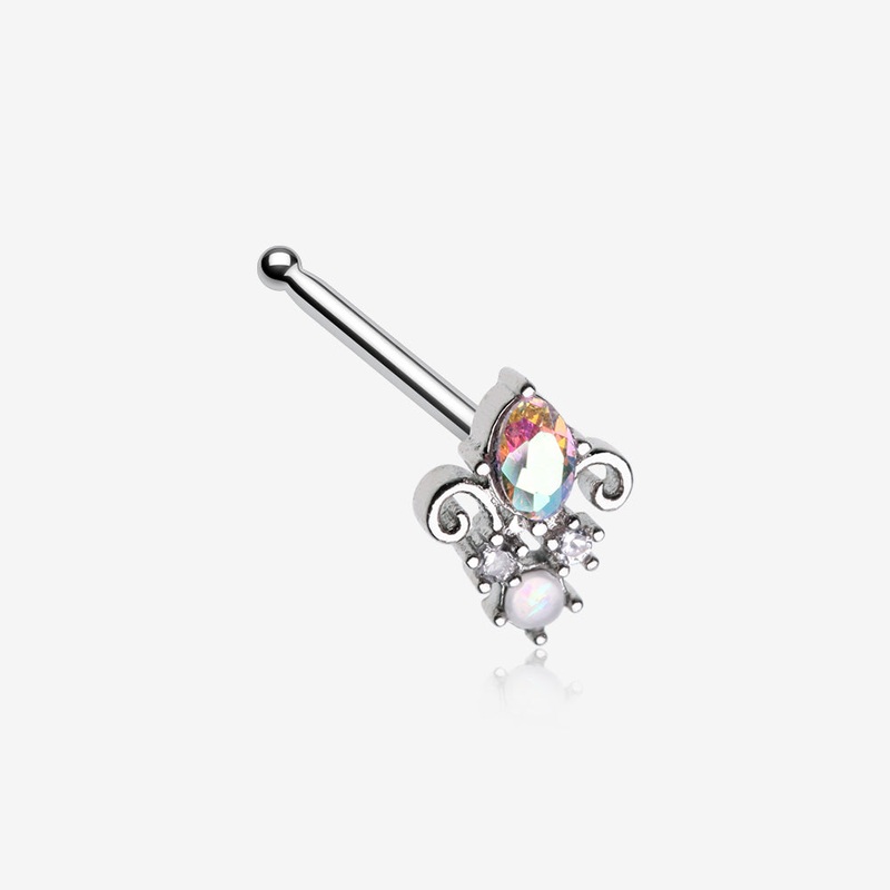 Victorian Filigree Aurora Sparkle Nose Stud Ring Rainbow/Multi-Color 20 GA (0.8mm), 9/32″ (7mm)