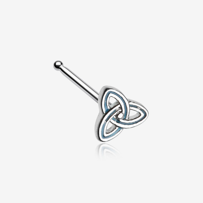 Triquetra Trinity Knot Nose Stud Ring Teal 20 GA (0.8mm), 9/32″ (7mm)