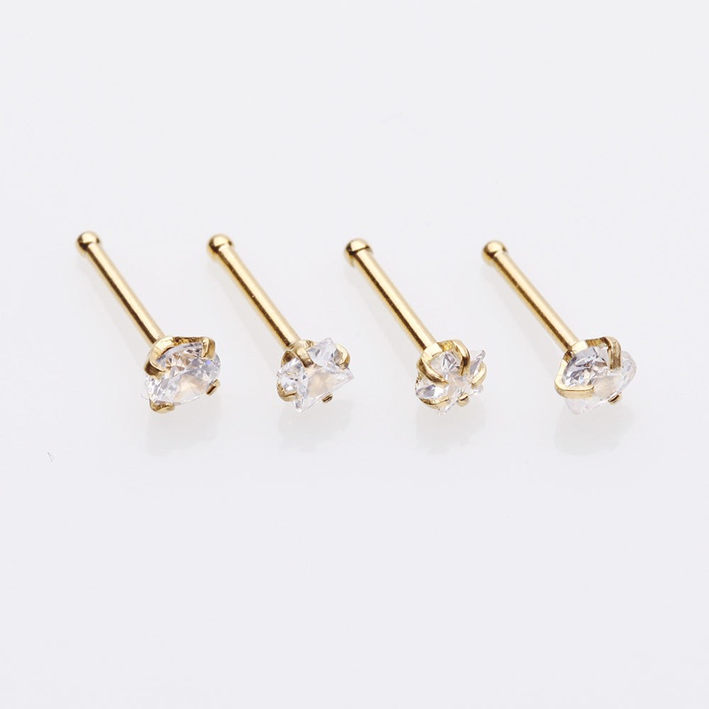 4 Pcs of Assorted Gemstone Prong Set Top Golden Nose Stud Ring Package Gold 20 GA (0.8mm), 1/4″ (6mm)