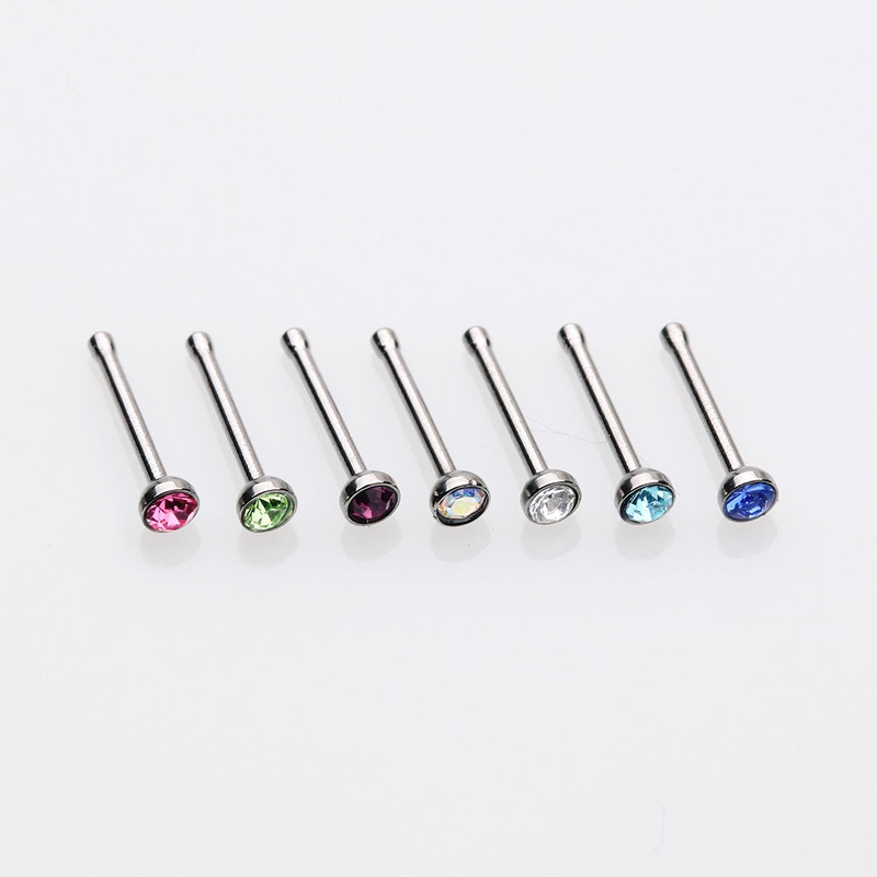 7 Pcs of Assorted Color Gemstone Steel Nose Stud Ring Package Assorted 20 GA (0.8mm), 1/4″ (6mm), Gem: 2mm