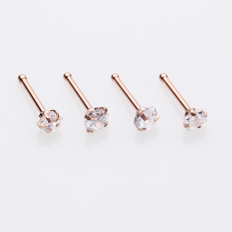 4 Pcs of Assorted Gemstone Prong Set Top Rose Gold Nose Stud Ring Package Rose Gold 20 GA (0.8mm), 1/4″ (6mm)