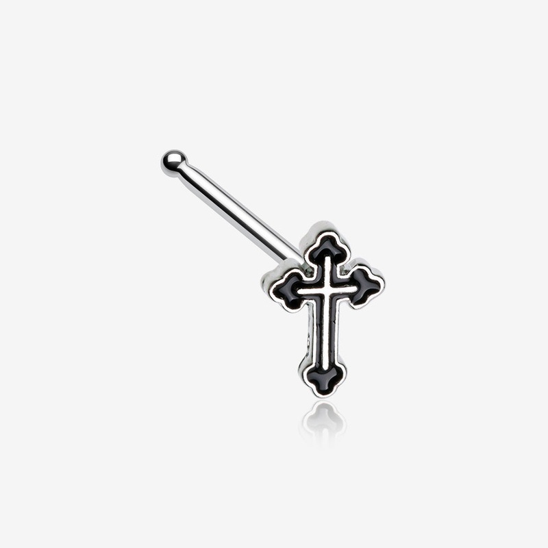 Black Medieval Gothic Cross Nose Stud Ring Black 20 GA (0.8mm), 9/32″ (7mm)