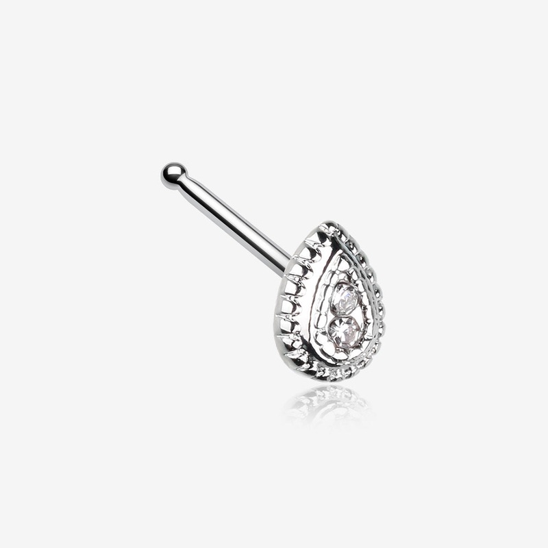 Bali Avice Teardrop Sparkle Nose Stud Ring Clear/White 20 GA (0.8mm), 9/32″ (7mm)