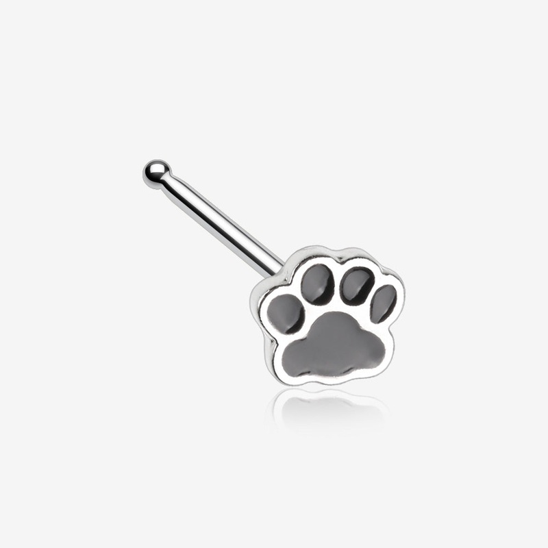 Adorable Paw Print Nose Stud Ring Steel 20 GA (0.8mm), 9/32″ (7mm)