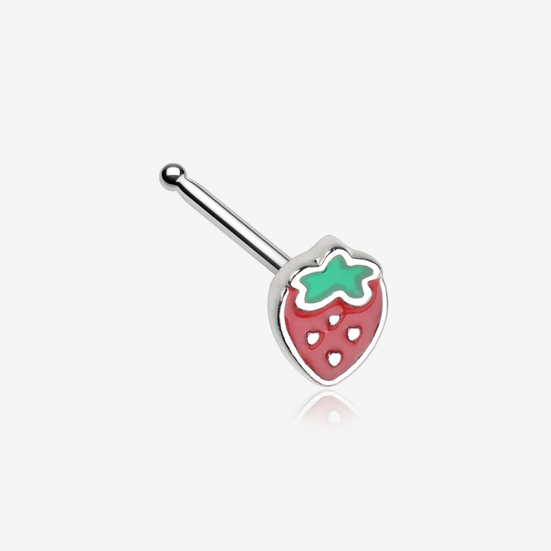 Adorable Strawberry Nose Stud Ring Red 20 GA (0.8mm), 9/32″ (7mm)