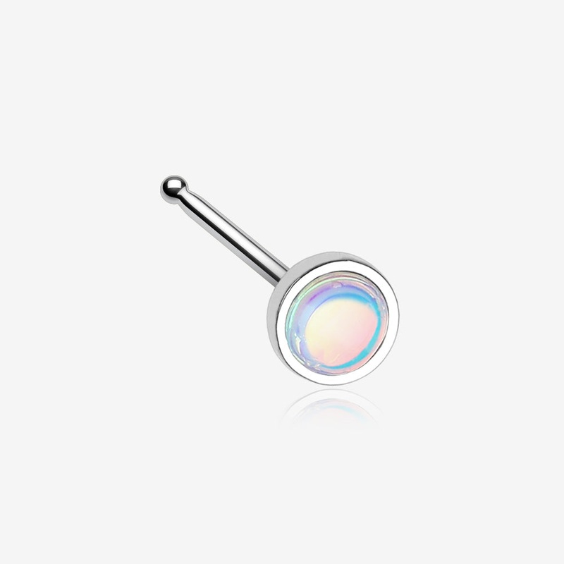 Bezel Set Iridescent Revo Sparkle Nose Stud Ring Clear/White 20 GA (0.8mm), 9/32″ (7mm), Ball: 4mm
