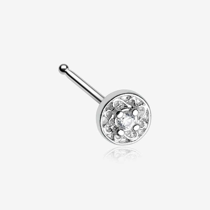 Swirlesque Sparkle Gem Nose Stud Ring Clear/White 20 GA (0.8mm), 9/32″ (7mm)