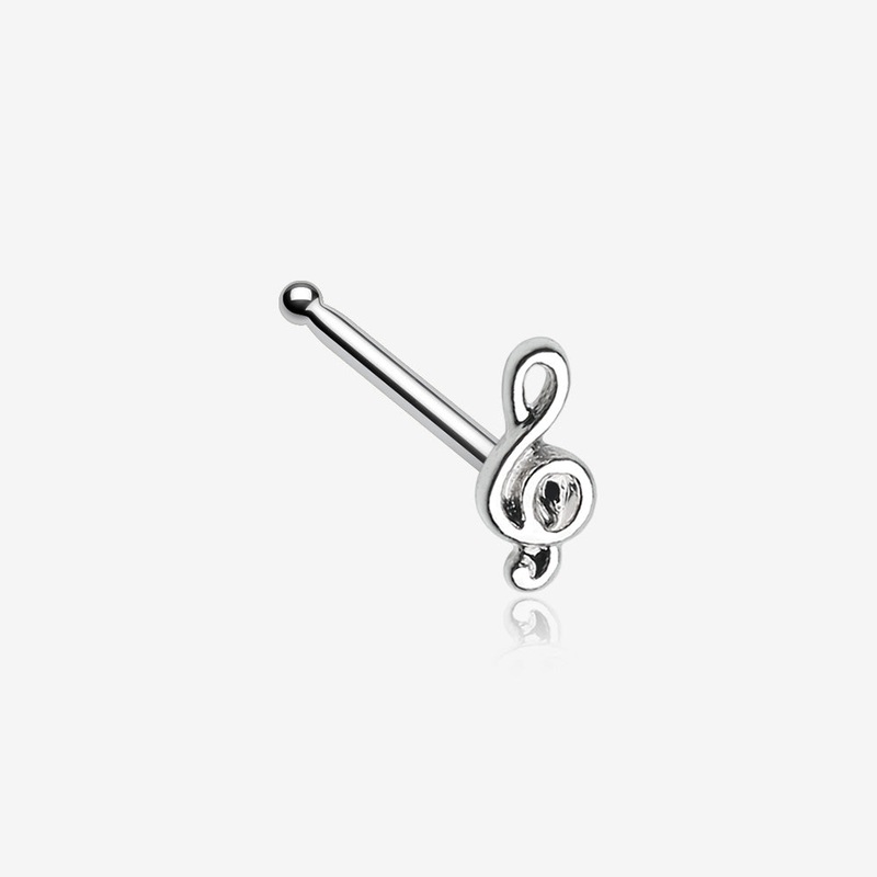 Treble Clef Music Note Nose Stud Ring Steel 20 GA (0.8mm), 9/32″ (7mm)