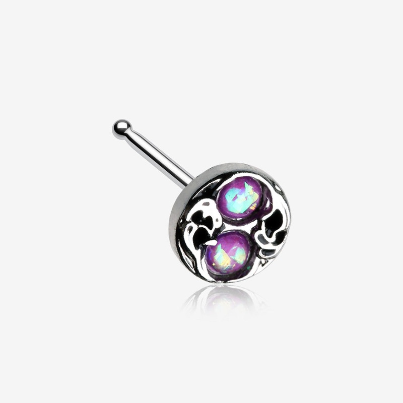 Tao Filigree Opal Sparkle Nose Stud Ring Purple 20 GA (0.8mm), 9/32″ (7mm)