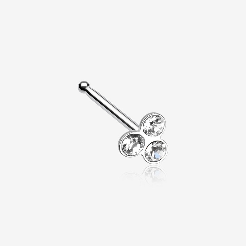 Trinity Gem Nose Stud Ring Clear/White 20 GA (0.8mm), 9/32″ (7mm)