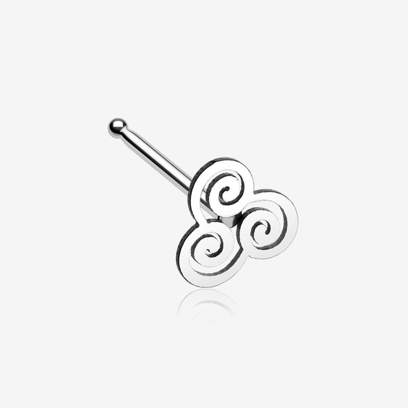 Trinity Swirl Nose Stud Ring Steel 20 GA (0.8mm), 9/32″ (7mm)