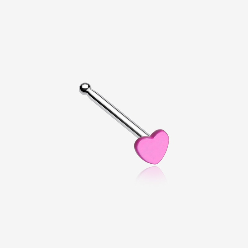 Vibrant Enamel Heart Nose Stud Ring Pink/Fuchsia 20 GA (0.8mm), 9/32″ (7mm)