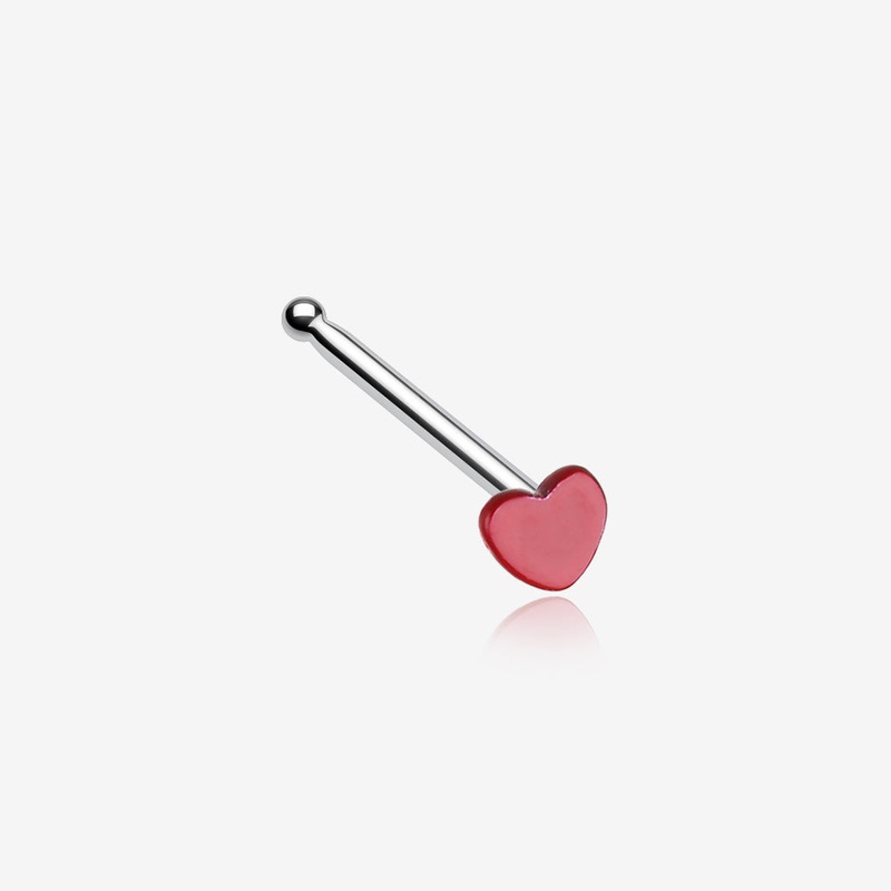 Vibrant Enamel Heart Nose Stud Ring Red 20 GA (0.8mm), 9/32″ (7mm)