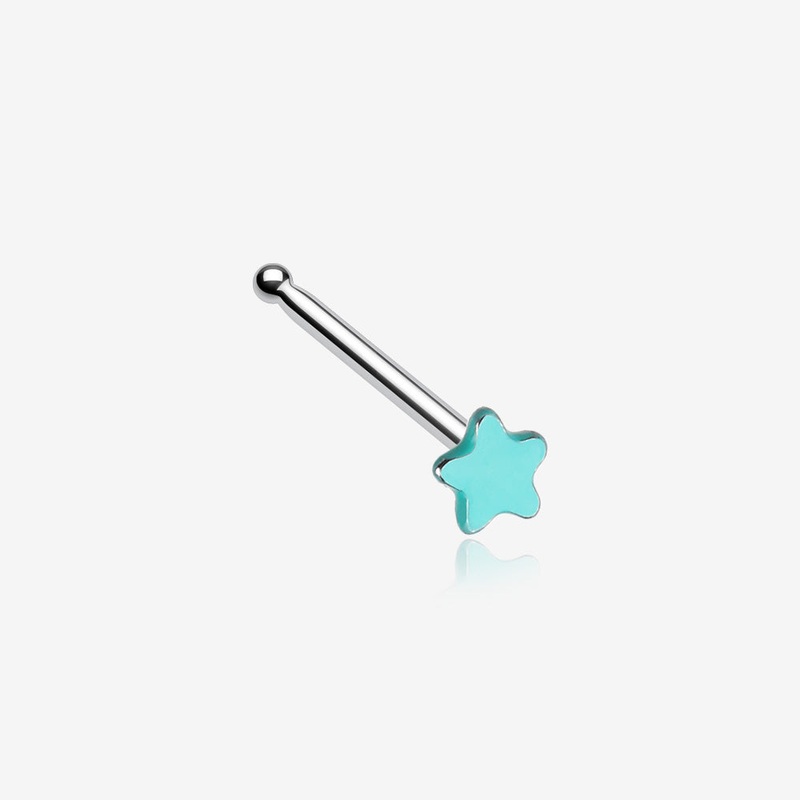 Vibrant Enamel Star Nose Stud Ring Teal 20 GA (0.8mm), 9/32″ (7mm)