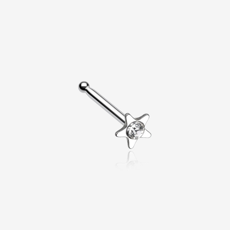Star Icon Sparkle Nose Stud Ring Clear/White 20 GA (0.8mm), 9/32″ (7mm)