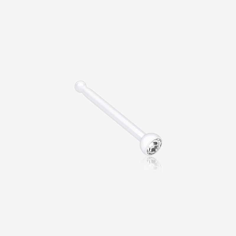 Bio Flexible Press Fit Gem Nose Stud Ring Clear/White 20 GA (0.8mm), 5/16″ (8mm)