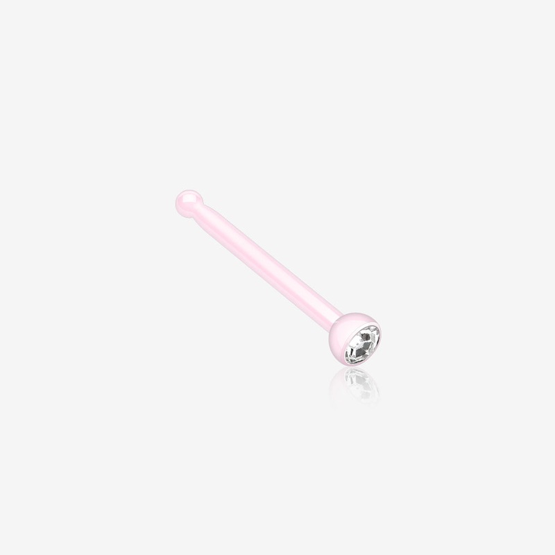 Bio Flexible Press Fit Gem Nose Stud Ring Pink/Fuchsia 20 GA (0.8mm), 5/16″ (8mm)
