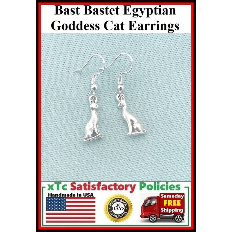 3D Bast Bastet  Egyptian Goddess Cat Dangle Earrings.