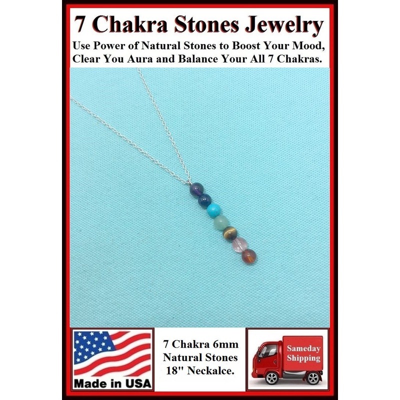 7 Chakra 6mm Stones 18″ Necklace to Boost Mood.