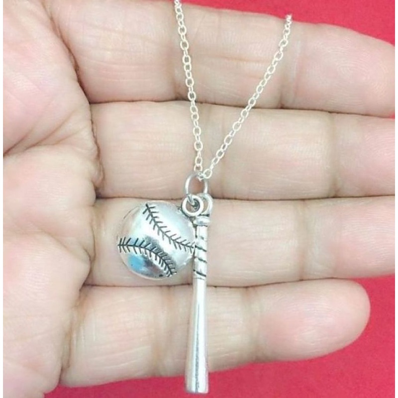 Baseball/Softball Bat & Ball Handcrafted Necklace.